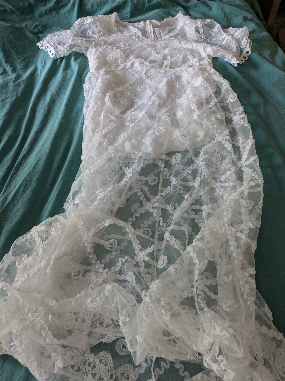 Lace Overlay Maxi Dress L Prarie Coastal Cowgirl Cottagecore Wedding Fairycore